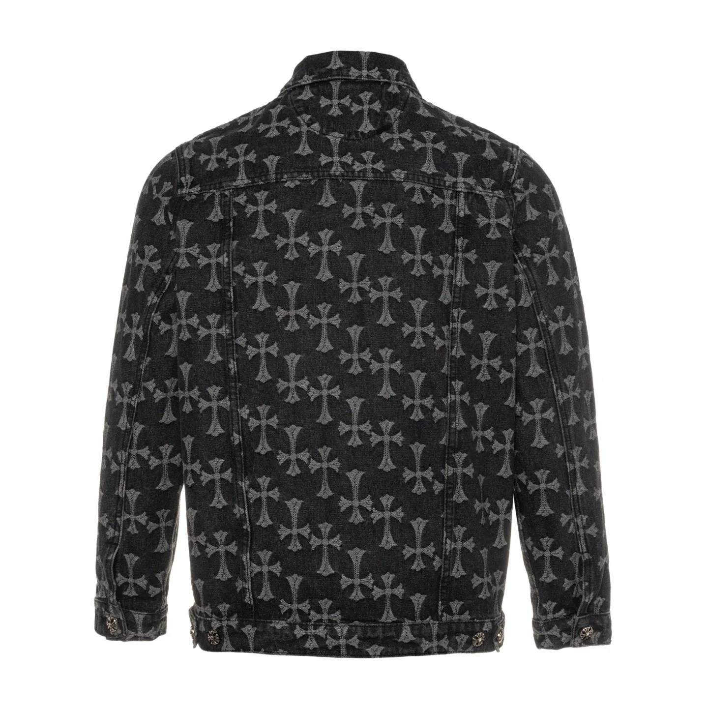 P240 Chrome Hearts double-sided heavy-duty denim jacket with LOGO jacquard and dark pattern printed all over. The same style as the Internet celebrity star. The cross-printed denim jacket has a unique cross design element and all-over printing, which is full of design. It is made of 100% denim cotton fabric with heavy coarse yarn count, which ensures a stiff and tough silhouette while being soft, comfortable and breathable. The lapel is designed with silver buttons and is full of texture. The classic white cross logo is all over the dress, making it a perfect versatile style for spring and summer! Customized jacquard fabric, you can wear it in various styles. This gender-neutral shirt is a must-have for nightclubs. It can be worn as a jacket for both men and women. It can be easily worn by both men and women! The original loose version is made of high-quality pure cotton fabrics. The fabric pattern is high-definition and delicate without burrs. It is comfortable and breathable to wear. All the buttons are molded and customized. It is casual and fashionable and can be matched with any bottoms. It can be windproof and sunproof in spring and summer. It can be worn outside in autumn and winter! Easily concave shape makes you look slimmer and taller, perfect for both men and women! Style number: 1649# Color: Black Size: S M L XL